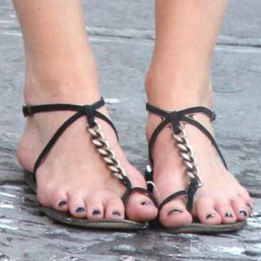ISO Tapeet black chain t-bar sandals, size 9 39, as seen on Keira Knightley